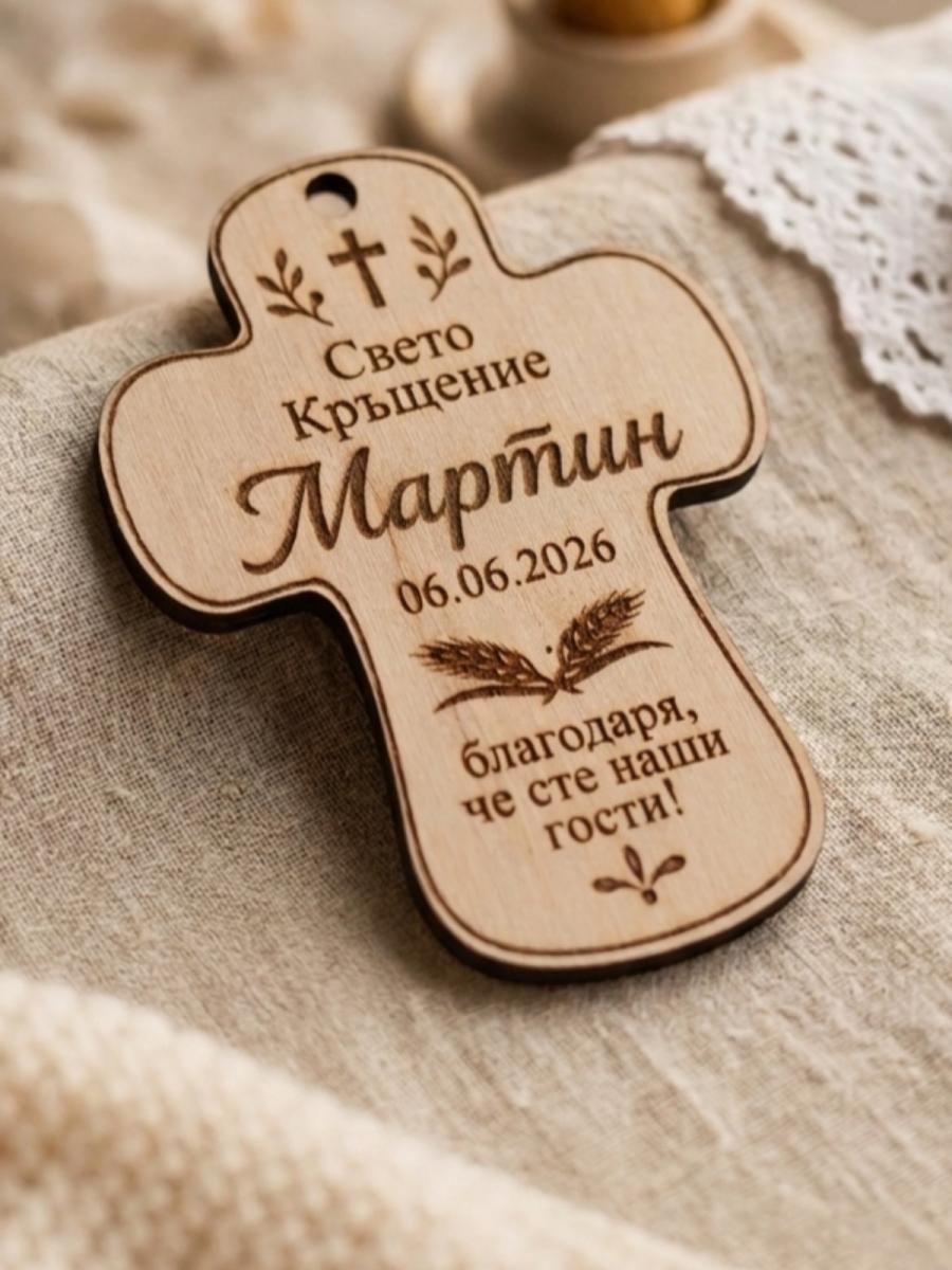 Персонализиран дървен сувенир за кръщене  подарък за гости с име и дата